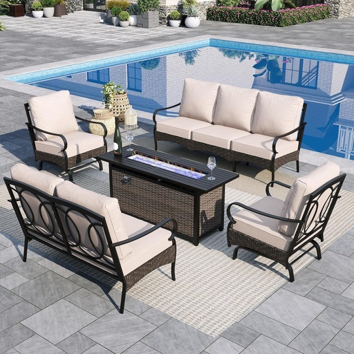[BRSRAAITBUPWE2T4] Sophia & William Patio Furniture Set with Fire Pit Table, 5 PCS Metal Outdoor Conversation Set with Fire Pit Table, 2 Sofa Chairs,1 Loveseat, 3-Seater Couch for Outdoor Seating, Backyard, Porch