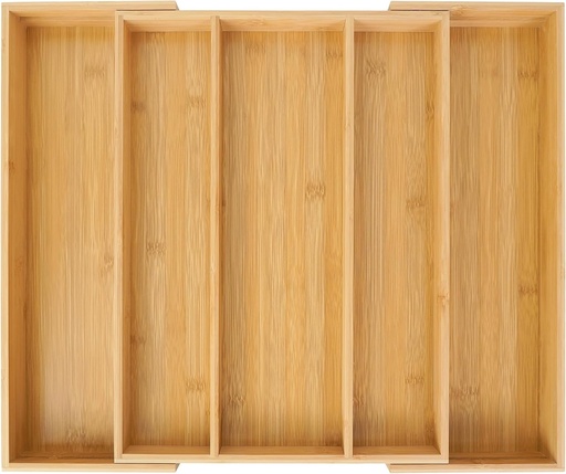 [BRSWYEADOB5WC2Y4] Utoplike Bamboo Expandable Kitchen Drawer Organizer, Adjustable Utensil Holder and Cutlery Tray Organiser, Drawer Divider for Silverware, Flatware, Knives in Kitchen, Bedroom, Living Room, 5 Slot