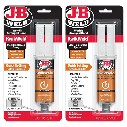 [BRSROBTQPIHQIDI3] J-B Weld 6 Minute Set Epoxy KwikWeld, High Strength, Waterproof, 2 Pack, Dark Grey, 50176-2