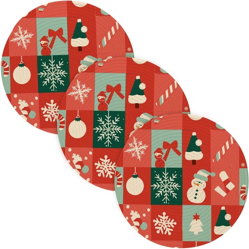 [BRSREAL7CIFGYFDJ] 3 Pcs Heat Proof Trivet for Crock Pot Christmas Red Plaid 15in Polyester-Cotton Thread Weave Protecting Counter alfombrilla de para cocina