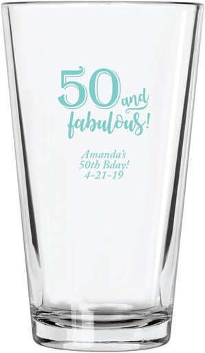 [BRSWGEDYDFYBQELO] Personalized Color Printed Pint Glass - 50 and Fabulous - Robins Egg Blue - 144 pack