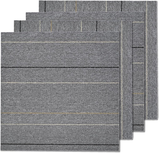 [BRSRAH3YCMDQ2DI6] 20Pcs Carpet Square Tiles 20'' x 20'' Commercial Heavy Duty Carpet Squares Cuttable Carpet Floor Tile Washable for Home Office Hotel, Light Gray Stripe