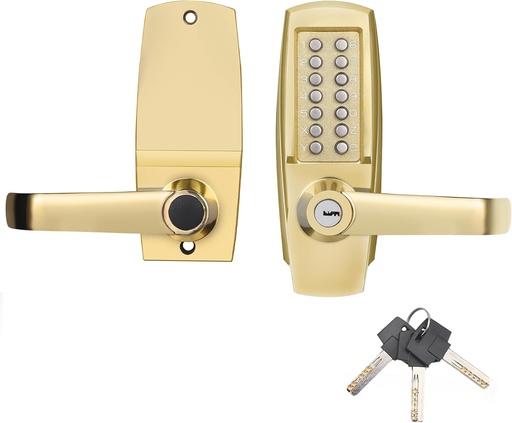 [BRSRACQZO4HQAAL7] LVOZ Keyless Entry Door Lock with Handle - Mechanical Door Lock 100% Without Batteries - Easy to Install & Use - Keypad Lock on Zinc-Alloy, Water and Sun Proof for Indoor or Outdoor