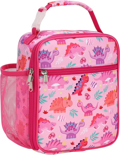 [BRSREZQCAUIGGFL7] BrainyBees Kids Lunch Bag Girls - Insulated Kids Lunch Box Reusable Girls Lunchbox with Water Bottle Holder Toddler Lunch Tote Bag for School Daycare, Pink Dinosaur