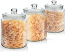 Palais Essentials Set of 3 Glass Jar with Lid Airtight Glass Storage Cookie Jar for Flour, Pasta, Candy, Dog Treats, Snacks & More | Glass Organization Canisters for Kitchen & Pantry | 30 Ounces