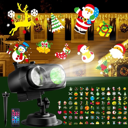 [BRSRA2YRCUAQYHIZ] JACKYLED Halloween Christmas Projector Light, Outdoor 2-in-1 HD Holiday Projector Light Outdoor with Remote Control, Timers, IP65 Waterproof (12 Slides, 10 Colors)