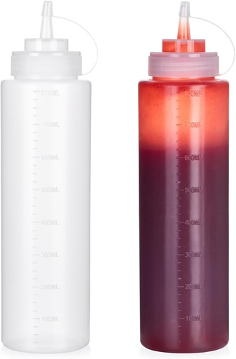 [BRSRAYIFOQCGK23L] Deesoo Condiment Squeeze Bottles, 800ml/27oz Plastic Translucent Narrow-mouth Squirt Bottles for Sauces Ketchup Oil Vinegar Syrup Honey, Liquid Dispenser Set, Kitchen Art and Crafts, 2 Pack
