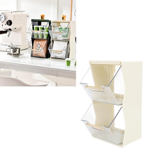 [BRSROGDQDIDQI2T3] GOWENIC Tea Bag Organizer, Coffee Capsule Holder with Sliding Drawer, 2 Tiers Tea Bag Holder Stores, Coffee Capsule Pod Holder, Coffee Condiment Display Shelf Tea Rack for Cabinet,
