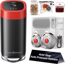 ThermoMaven Patented Mason Jar Vacuum Sealer Kit, 4-in-1 Automatic Vacuum Sealer for Jar, Vacuum Bag, Container, Wine Stopper, Jar Sealer with 10 Auto Pressure Release & Reusable Lids, Black & Red