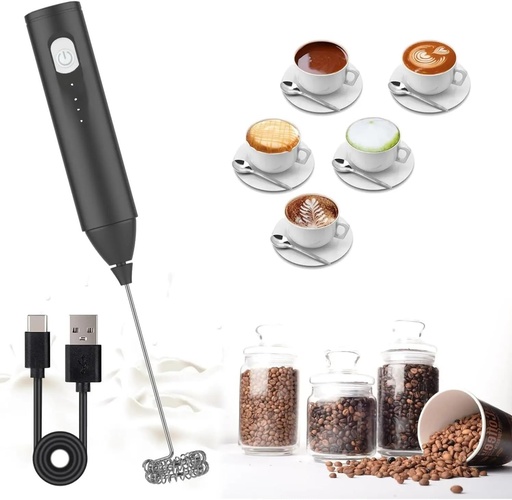 [BRSRAAIKAQHAEE34] KEDAR Rechargeable Electric Milk Frother, Handheld Coffee Foam Maker, 3 Speed Settings, Stainless Steel Whisk (Black)