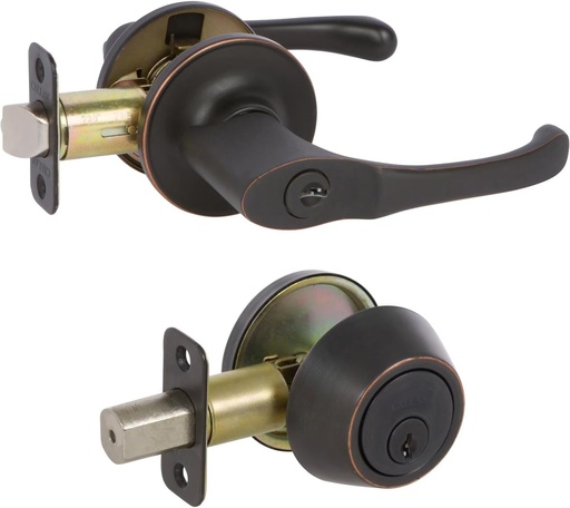 [BRSWYHT4C5YB6EY6] Callan by Delaney Hardware Newport Entry Door Lock & Deadbolt, Fits Door 1-3/8 to 1-3/4 in. Thick, Edge Oil Rubbed Bronze – Non-Handed Handed Front or Garage Door Lever – Easy to Install Lock