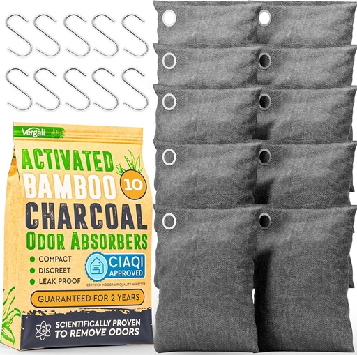 [BRSWYFQ2DIJRGD3P] Activated Charcoal Odor Absorber for Strong Odors in Car, Closet, Shoe, Basement. 10 Activated Charcoal Bags Odor Absorbers for Home. Bamboo Charcoals Air Purifying Bag Charcoals Deodorizer Eliminator