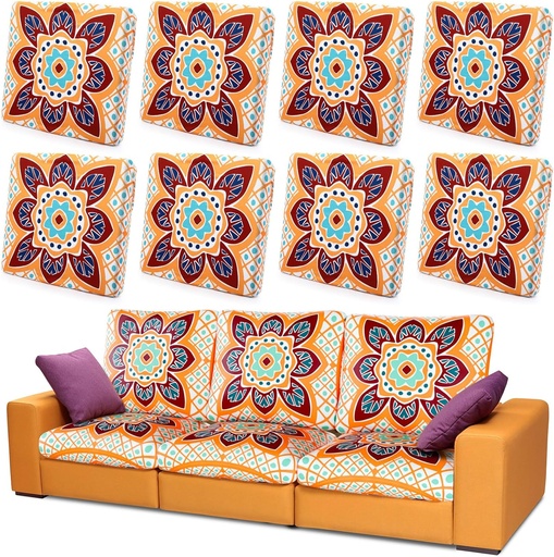 [BRSRAA36DEIAAAYZ] Hahafelt 8 Pcs Stretch Patio Cushion Covers Outdoor Sofa Cushion Covers Replacement Printed Bohemian Floral Sofa Seat Covers Soft Couch Covers with Elastic Bottom