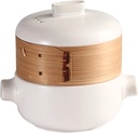 RSBFER Japanese Style Ceramic Casserole Clay Pot with Steamer Basket, Soup Stew Pot Cooking Clay Stew Pan - Non-Stick, Heat Resistant, White, 1.5L