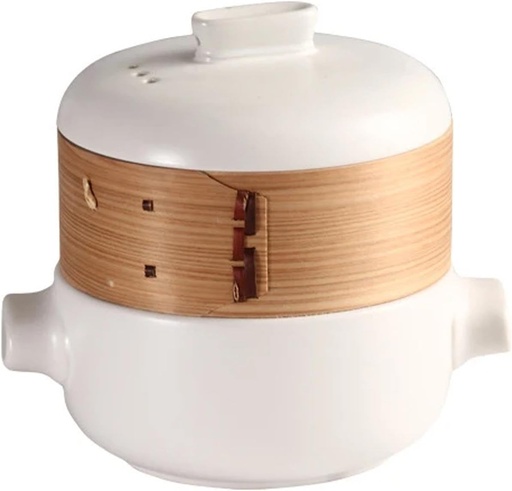 [BRSROA33CR5AGCD3] RSBFER Japanese Style Ceramic Casserole Clay Pot with Steamer Basket, Soup Stew Pot Cooking Clay Stew Pan - Non-Stick, Heat Resistant, White, 1.5L