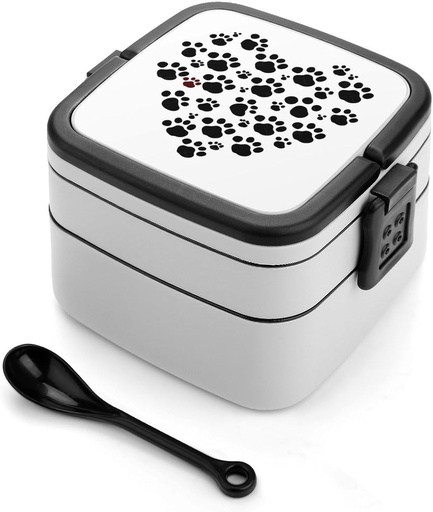 [BRSRAZT6AQIAE2Y3] Dog Paw Print Love Heart Bento Box Adult Lunch Box All-in-One Lunch Containers with Removable Compartments Double Layer Bento Lunch Box with Spoon And Handle Stackable Lunchbox