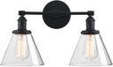 Phansthy 2-Light Industrial Wall Light Black Wall Sconce Light Fixture with Dual 7.3 Inches Cone Clear Glass Canopy(Black)