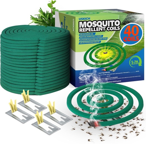 [BRSRACAOC5YBA2DB] Mosquito Coils Outdoor Patio Fresh Scent,Use Reaches Up to 10 feet, Each Mosquito Coil Burns for 5-7 Hours (Contains 40 coils & 4 Stands)