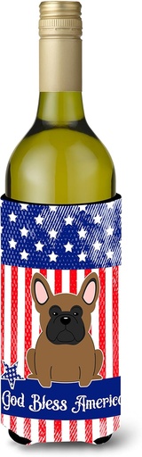 [BRSWKHYKC4NQCCTZ] Caroline's Treasures BB3008LITERK Patriotic USA French Bulldog Brown Wine Bottle Hugger Bottle Cooler Sleeve Hugger Machine Washable Collapsible Insulator Beverage Insulated Holder
