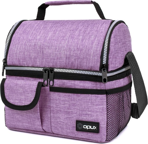 [BRSWGFIRAF5AMCIZ] opux Lunch Bag Women Insulated, Adult Lunch Box Cooler, Lunch Box for Men, Dual Compartment Lunchbox for Work, Leakproof Double Decker Lunch Bag, Soft Lunch Pail Tote Girls Boys Kids School, Purple
