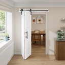 Bi-Fold Sliding Barn Door 24"（12" x2） x 84", White 3 Lites Wood MDF Doors, Bifold Sliding Hardware Kit Set&Handles, Pre-drilled Closet Door Slab, Waterproof PVC Skin, Assembled Doors