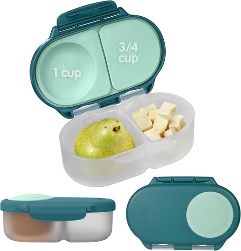 [BRSW2HA7A5YAI23X] b.box Snack Box - Leakproof Mini Bento Box for Kids & Toddlers, 2 Compartment Snack Containers for Kids, Lunch Containers, Dishwasher Safe, BPA Free, PFAS Free, Ages 4m+, 1 3/4 Cup - Emerald Forest