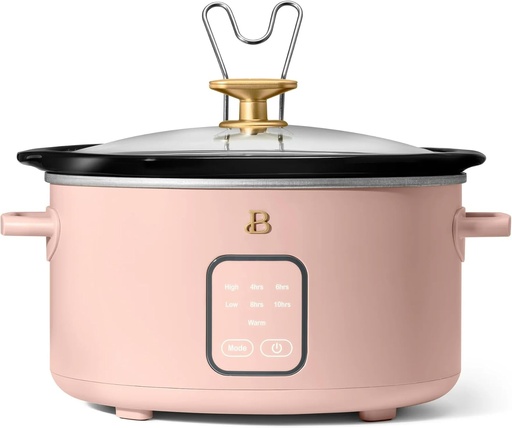 [BRSRAAA6AEOQIHL3] Beautiful 4Qt Slow Cooker with Touch-Activated Display, 4 Cooking Presets, Dishwasher-Safe Pot, Tempered Glass Lid, Cool-Touch Handles, Non-Skid Feet, Rose Finish, Perfect for Family Meals