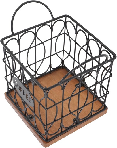 [BRSRACQFAV5GOD3L] Coffee Pod Holder Organizer Capsule Baskets Opening Coffee Capsule Storage Basket with Wooden Base Bar Countertop Decorations for Kitchen Office 15 Capsules Capacity Coffee Pod