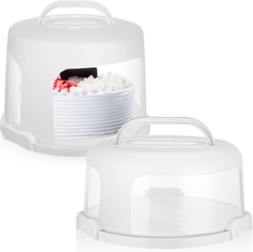 [BRSROAT3OYCAI23J] Baderke 2 Pcs 10 Inch/ 10 Inch High Round Cake Carrier with Lid and Handle Plastic Cake Container with Cover for Cupcake Pie Serving Transport(White)