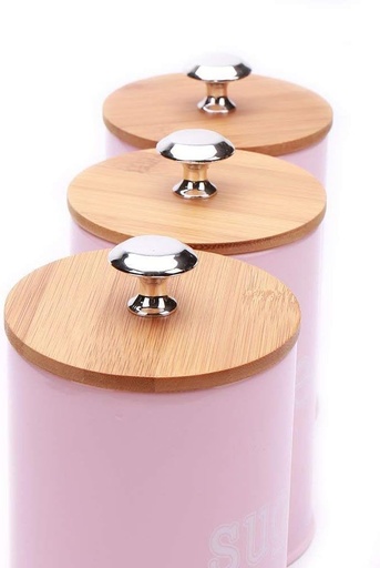 [BRSREGT5DECBG3A2] Kitchen Storage Canisters Set of 3, Metal Tea Coffee Sugar Containers with Bamboo Lids, Matte Pink