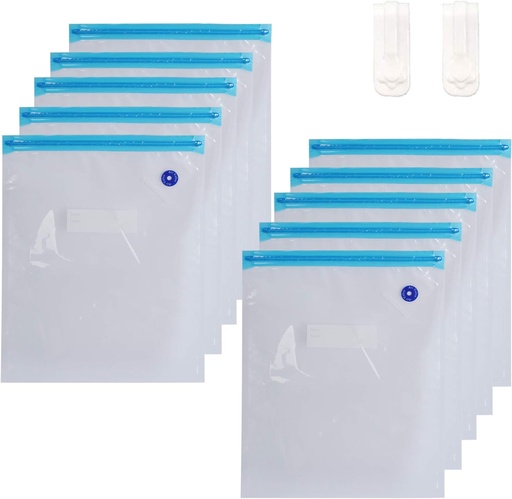 [BRSWYAQPPMMA4FLV] HESTIA 20 Pieces Gallon Size Vacuum Zipper Bags, Clear Blue, Plastic, Vacuum Sealer Compatible, Food Storage Bags