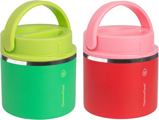 [BRSRAEABOYPBEELP] ThermoFlask 20 oz Double Wall Insulated Food Jar, 2-Pack, Raspberry + Candy Pink / Shamrock + Citron