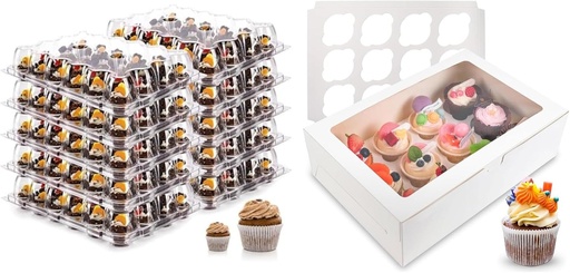[BRSREYAEBUBAK3IV] NPLUX Bundle of 20 Pack Cupcake Containers and 6 Pack Cupcake Boxes for 480 Cupcakes