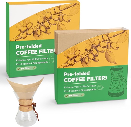 [BRSREZ32CEBWEFDV] YQL Pre-folded Pour Over Coffee Filter, Disposable Unbleached Natural Paper Filters for Pour Over & Drip Coffee Makers，Double Supply Pack (100 Count)