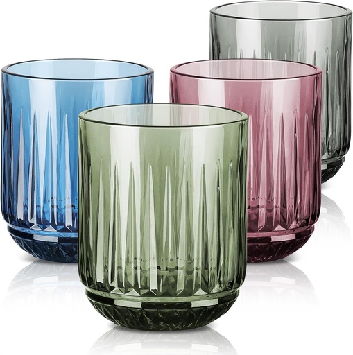 [BRSREGDYB4CWEGTV] Joeyan Vintage Small Drinking Glasses,9 oz Ribbed Colored Water Cocktail Tumblers Cups,Beer Wine Juice Milk Beverages Glassware,Set of 4,Dishwasher Safe