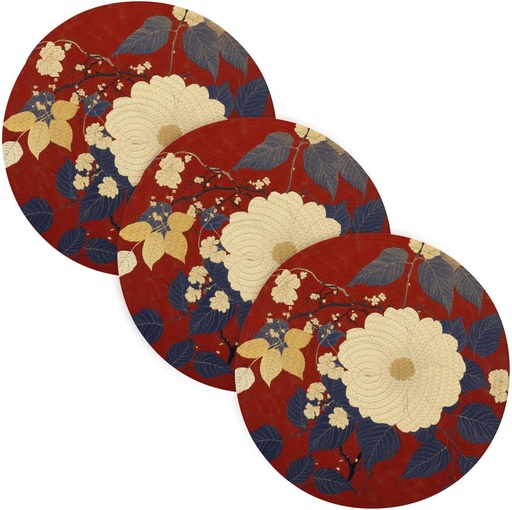 [BRSREHA3PJ5WODQ3] 3 Pcs Round Trivet for Hot Pots and Pans 15in Cotton Thread Weave Heat Resistant Mats for Crock Pot Kitchen Aid Flower Peony