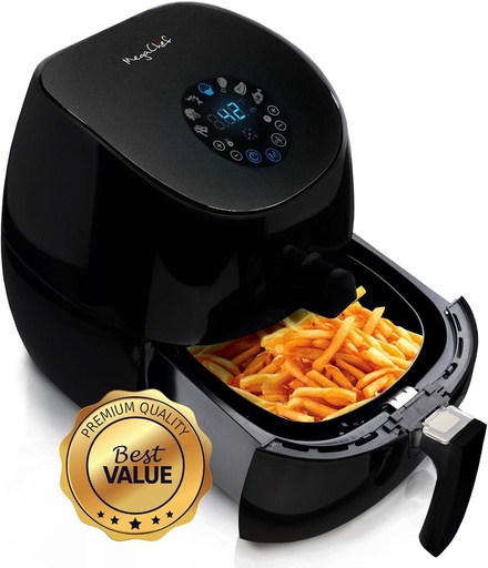 [BRSWGZQTCQAQYF3K] MegaChef 3.5 Quart Airfryer And Multicooker With 7 Pre-programmed Settings in Sleek Black