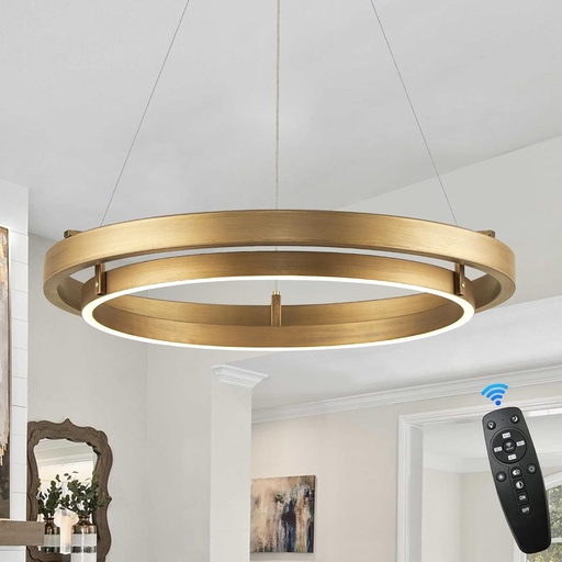 [BRSRAYD4BV5RYA3F] CaraLuxe LED Ring Chandelier Brass Gold Chandelier Dimmable Round Foyer Chandeliers Light Modern Circular Chandeliers for Dining Room Entry Bedroom Office Living Room, 24in