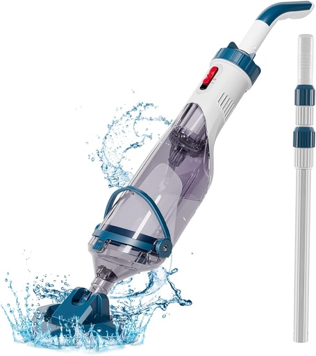 [BRSRMBIQOQJRADI7] Pool Vacuum for Above Ground Pool with a Telescopic Pole, Running time up to 1H, T403 Handheld Rechargeable Pool Cleaner with Powerful Suction up to 18.5 gallons/min, Ideal for Leaves, Debris