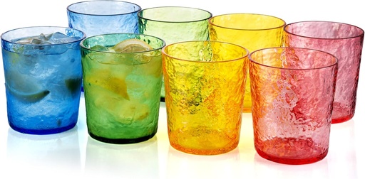 [BRSROAINCIAQGFDB] KX-WARE 12-ounce Acrylic Old Flashion Glasses Plastic Tumblers, set of 8 Mixed-Color