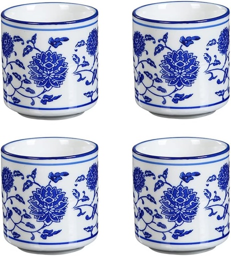 [BRSRMFAPOF6QE3D6] 123Arts Blue and White Ceramic Wine Cups, Sake Cups Set, Tea Cups, Set of 4