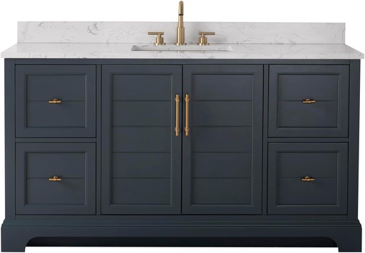 [BRSRAAA5PMGRE2TP] HOMEBEYOND 60 Inch Bathroom Vanity with Single Sink & Ceramic Top, Vanity Cabinet with Center Countertop Basin, Soft-Closing Doors, Backsplash, Vintage Spruce Blue