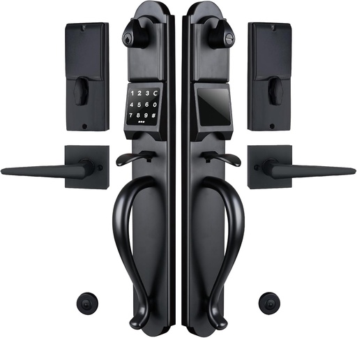 [BRSRAZALAB5B6HLH] NEWBANG Left-Handed Matte Black Electronic Smart Handleset with Keypad Lock for Double Front Door（Keys Reserved）,MDHST2018DB-E-SET-LH