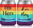 3 Pcs Lesbian Engagement Gift Lesbian Couple Wedding Present Idea Rainbow Neoprene Can Coolers Sleeves with Pink Velvet Bags for Gay LGBT Wedding Bachelorette Engagement Party Decorations