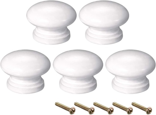 [BRSWGGIEO57G2FDX] uxcell Round Wood Knobs,5Pcs 34mm Dia Cabinet Furniture Kitchen Pulls Handles for Cupboard, White