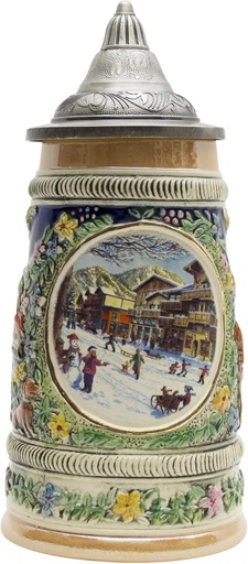 [BRSWGZAEA4GWA2DH] 0.55 Liter OktoberfestHaus (Winter) In Germany Beer Stein With Lid - German Gifts for Men, Collectible Steins, Mugs for Beer Lover Gift Idea