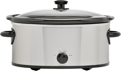 [BRSRAGA3OECR6FLF] 6 Quart Oval Slow Cooker, Stainless Steel Finish, Glass Lid, Adjustable Temp, Perfect for Families and Gatherings Entertaining, Silver