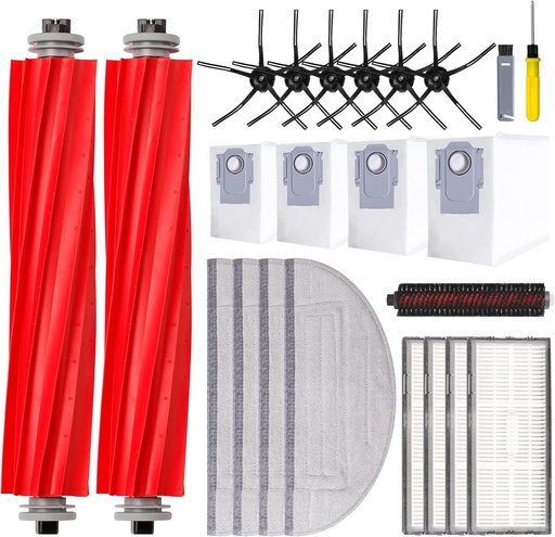 [BRSRAYYCOAIAIC3X] 23 PCS Replacement Parts Compatible with Roborock S7 MaxV Ultra Robot Vacuum Cleaner,6 Side Brushes,4 HEPA Filters,4 Dust Bags,1 Cleaning Brush,2 Main Brushes,4 Mop Pads,2 Tools