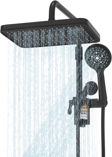 [BRSREGTQDFYRUELL] Filtered Shower Head with Handheld Spray Combo,12 inch High Pressure Rainfall Shower Head with Adjustable Slide Bar,Dual Rainfall Showerhead,Bathroom Accessories,Black
