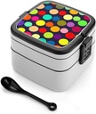 AQRJLPM Beautiful Polka Dot Bento Box Double-Layer Bento Lunch Container with Spoon And Invisible Handle Adult Leak-Proof Lunchbox for Dining Out Work Picnics Travel